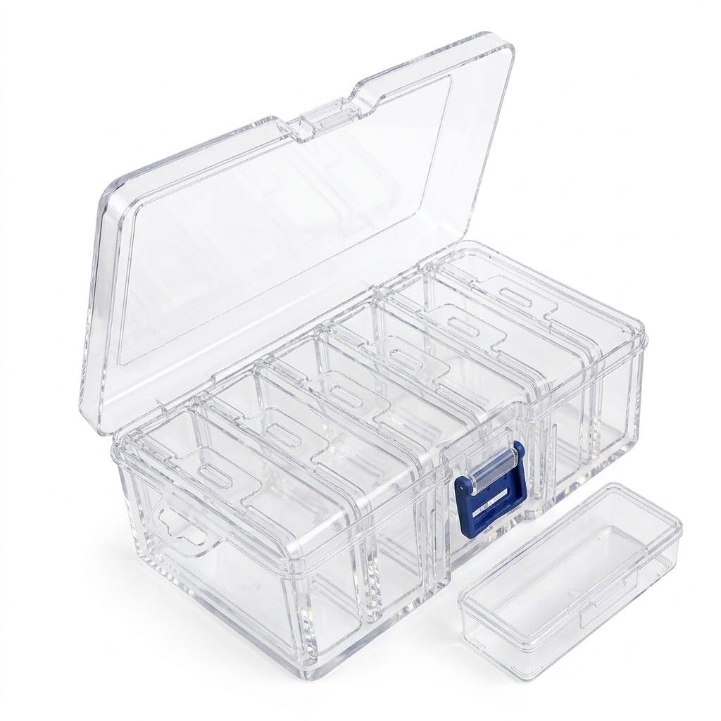 DOMELIXA Transparent Jewellery & Accessories Storage Box with Removable Compartments  MultiGrid Plastic Organizer Case for Ear