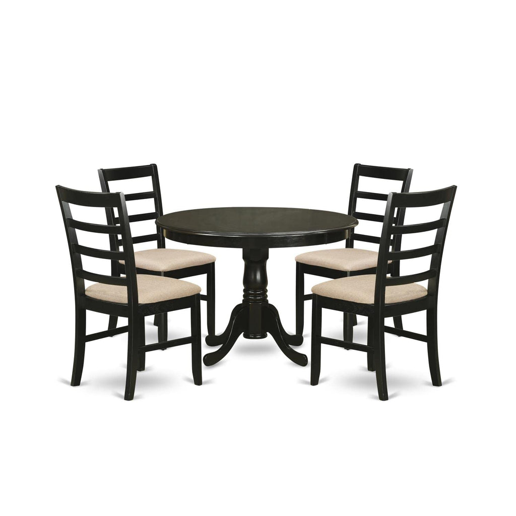 East West Furniture HLPF5-CAP-C Hartland 5 Piece Dinette Set for 4 Includes a Round Room Table with Pedestal and 4 Linen Fabric Kitchen Dining Chairs, 42x42 Inch