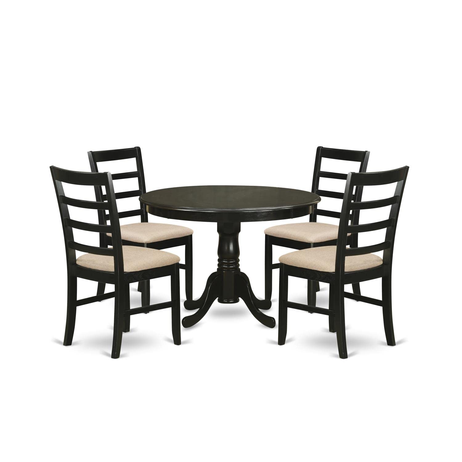 East West Furniture HLPF5-CAP-C Hartland 5 Piece Dinette Set for 4 Includes a Round Room Table with Pedestal and 4 Linen Fabric Kitchen Dining Chairs, 42x42 Inch
