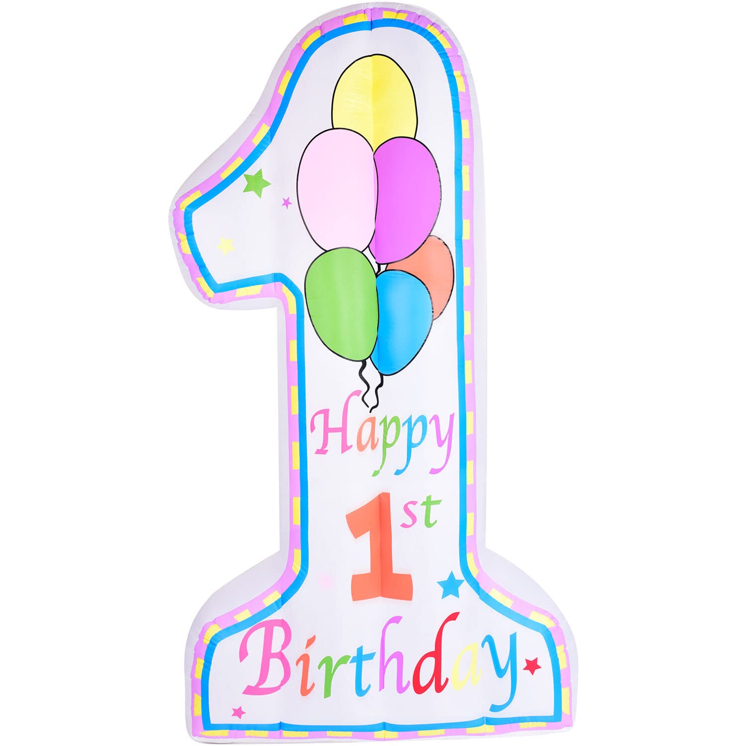 Fraser Hill Farm 8-Ft. First Birthday Inflatable With Lights And Storage Bag, Baby'S First Birthday Decorations, Outdoor Blow-Up Festive Celebration Party Decor For Birthday Milestones