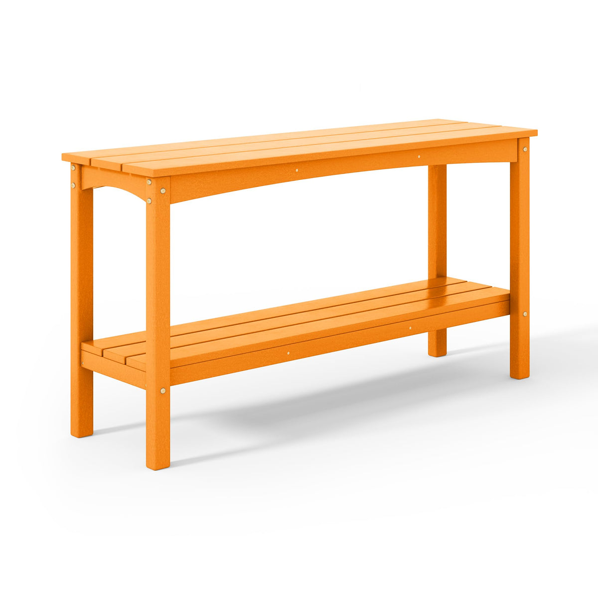 Costaelm Patio Console Table, 55'' 2-Shelf Said Table Indoor Outdoor Multifunctional Buffet Bar Storage Organizer For Entryway, Garden Hdpe Plant Table, Orange