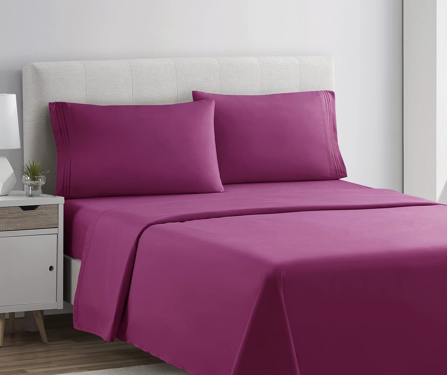 Clara Clark Bed Sheets, Premier 1800 Series 4 Piece Bed Sheet Set, Deep Pocket, Wrinkle, Fade, Stain Resistant, Luxury Soft Bedding Sheets & Pillowcases, King, Magenta