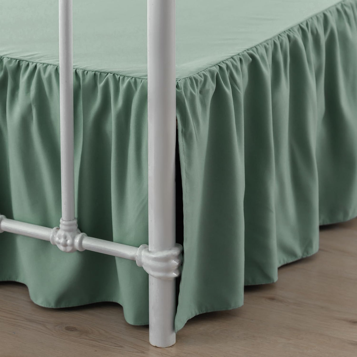 Xuan Dian Bed Skirt Queen Size Ruffled Bed Skirt With Split Corners, 18 Inch Drop Dust Ruffle Bed Skirt With Platform, Sage Gree