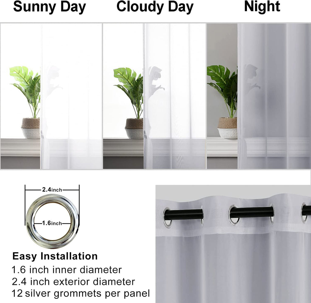 Hiasan Grey Sheer Curtains For Bedroom With Tiebacks, Grommet Light Filtering Extra Wide Voile Texture Window Curtains For Living Room, Kids' Room And Nursery, W70 X L84, 2 Soft Drape Panels
