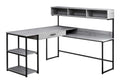 Monarch Specialties Workstation for Home & Office with Multiple Shelves and Drawer L-Shaped Corner Desk with Hutch, 60 L, Grey/B