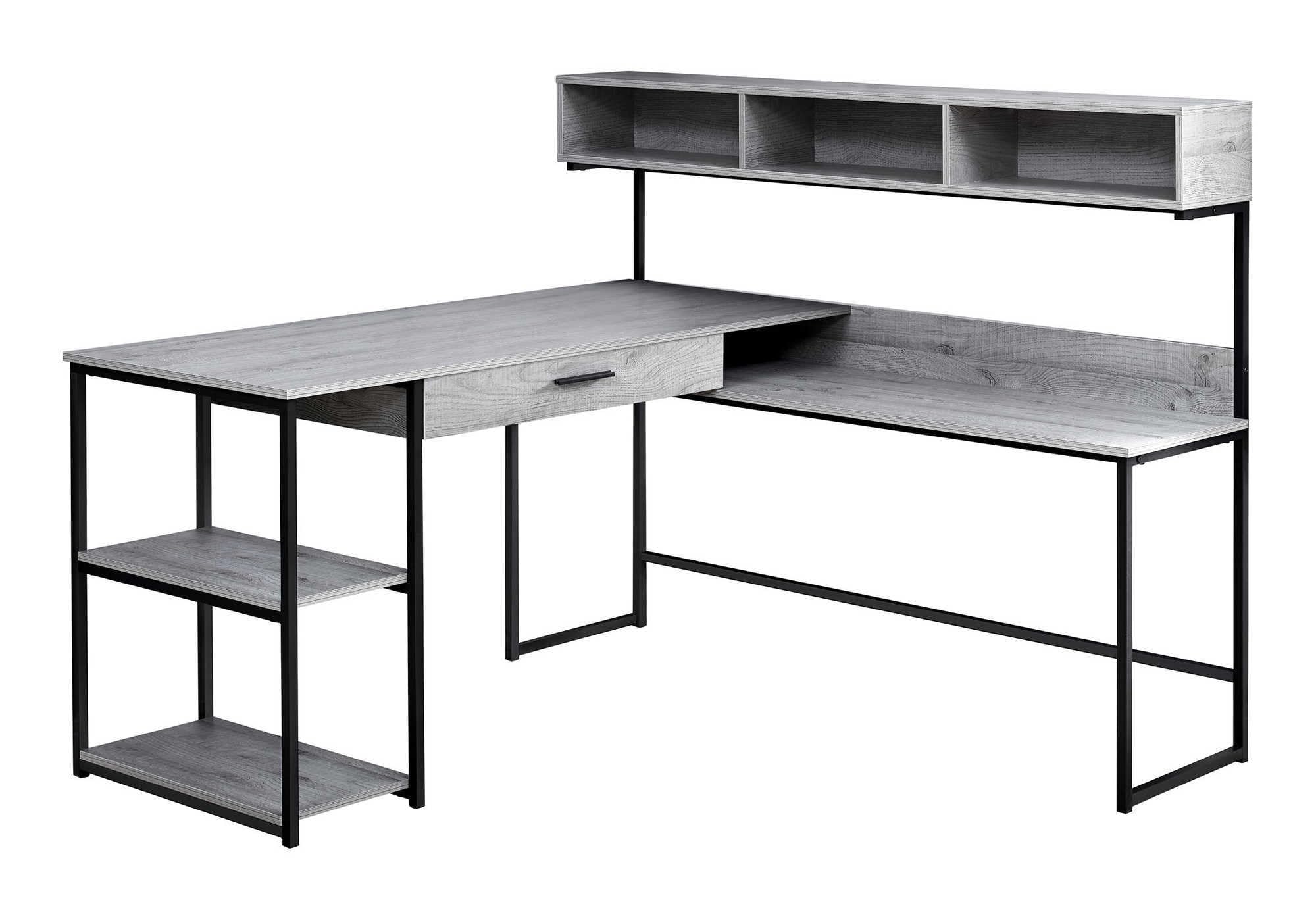Monarch Specialties Workstation for Home & Office with Multiple Shelves and Drawer L-Shaped Corner Desk with Hutch, 60 L, Grey/B
