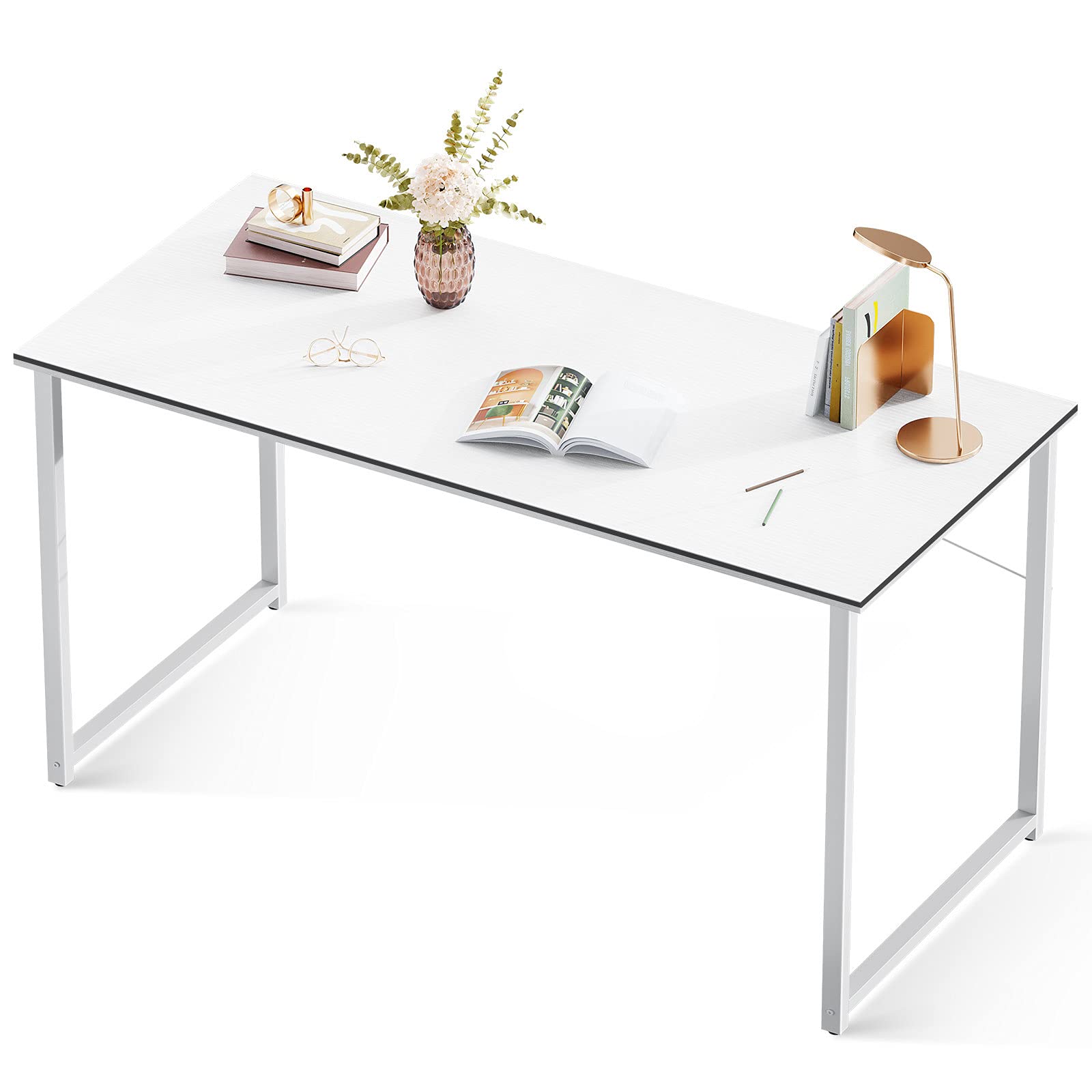 Modern Simple High-Level Color Matching Computer Desk,55 Inch Home Office Desk,Makeup Vanity Desk,White