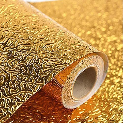 Bk Sales Kitchen Oil Proof Golden Carcari Wall Paper 2M X 60Cm Cm Peel And Stick Countertops Waterproof, AntiMold, Heat Resista