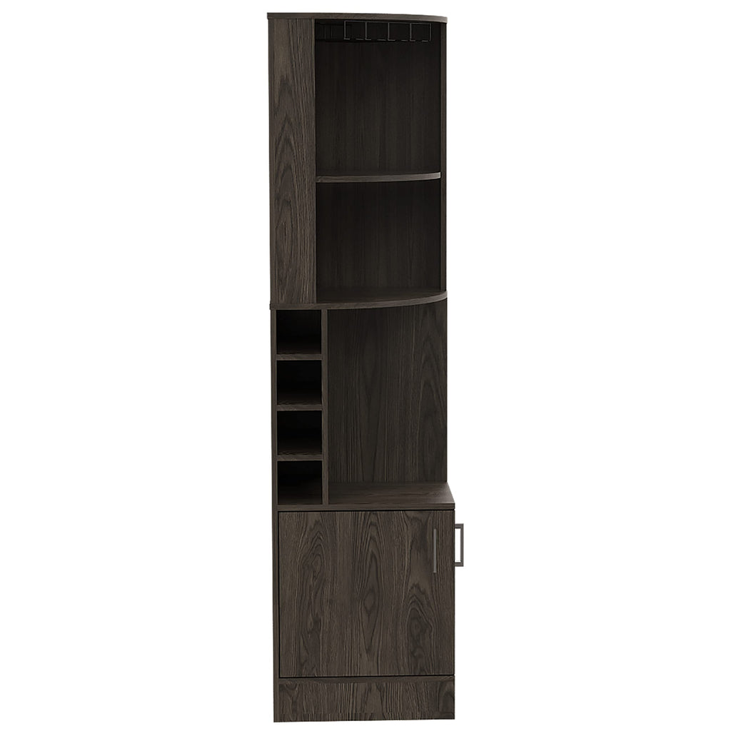 DEPOT E-SHOP Egina Corner Bar Cabinet with Two External Shelves, 71.1" H, Dark Walnut, Living Room