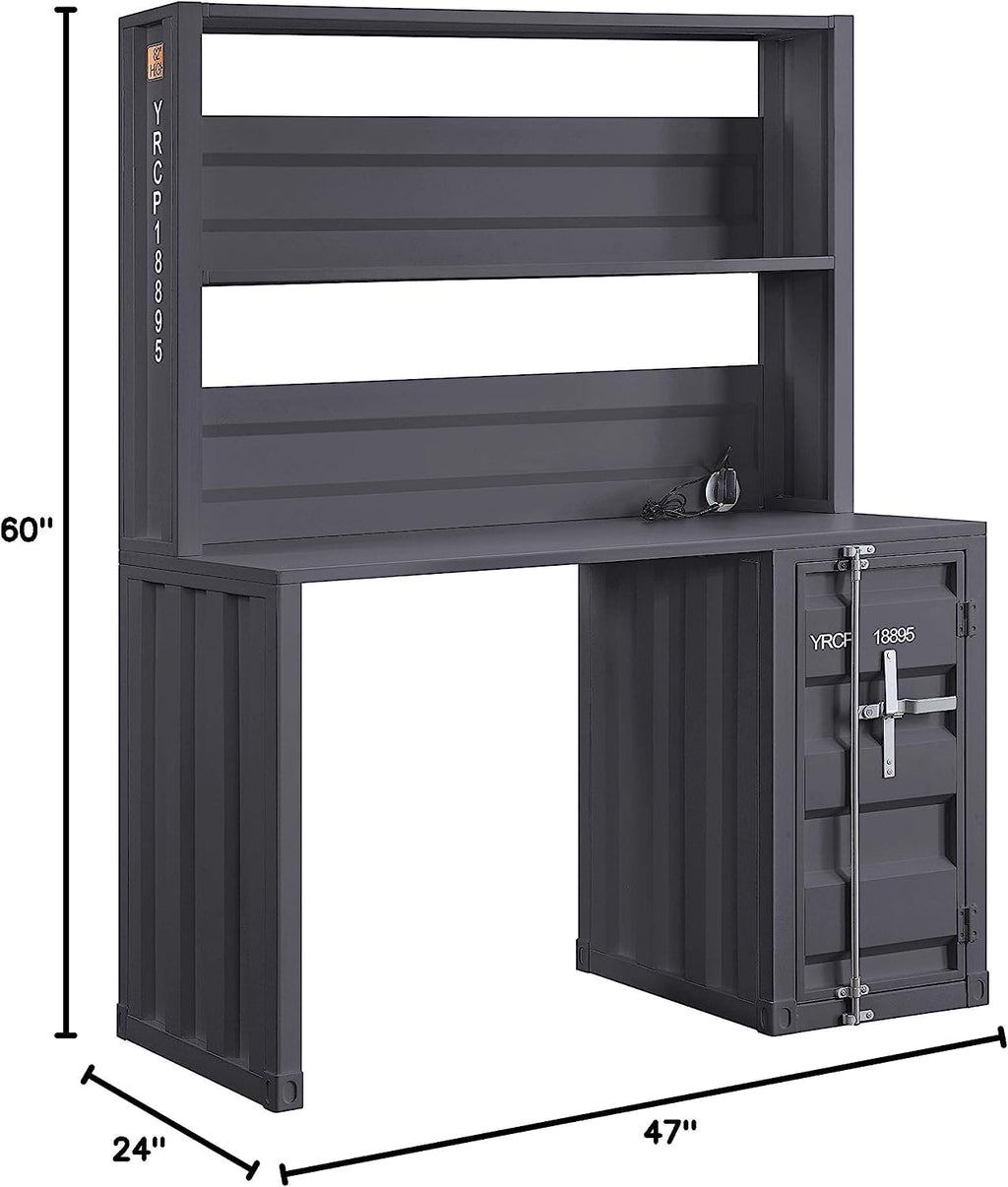 Acme Cargo Metal Frame Desk and Hutch with Storage Base in Gunmetal