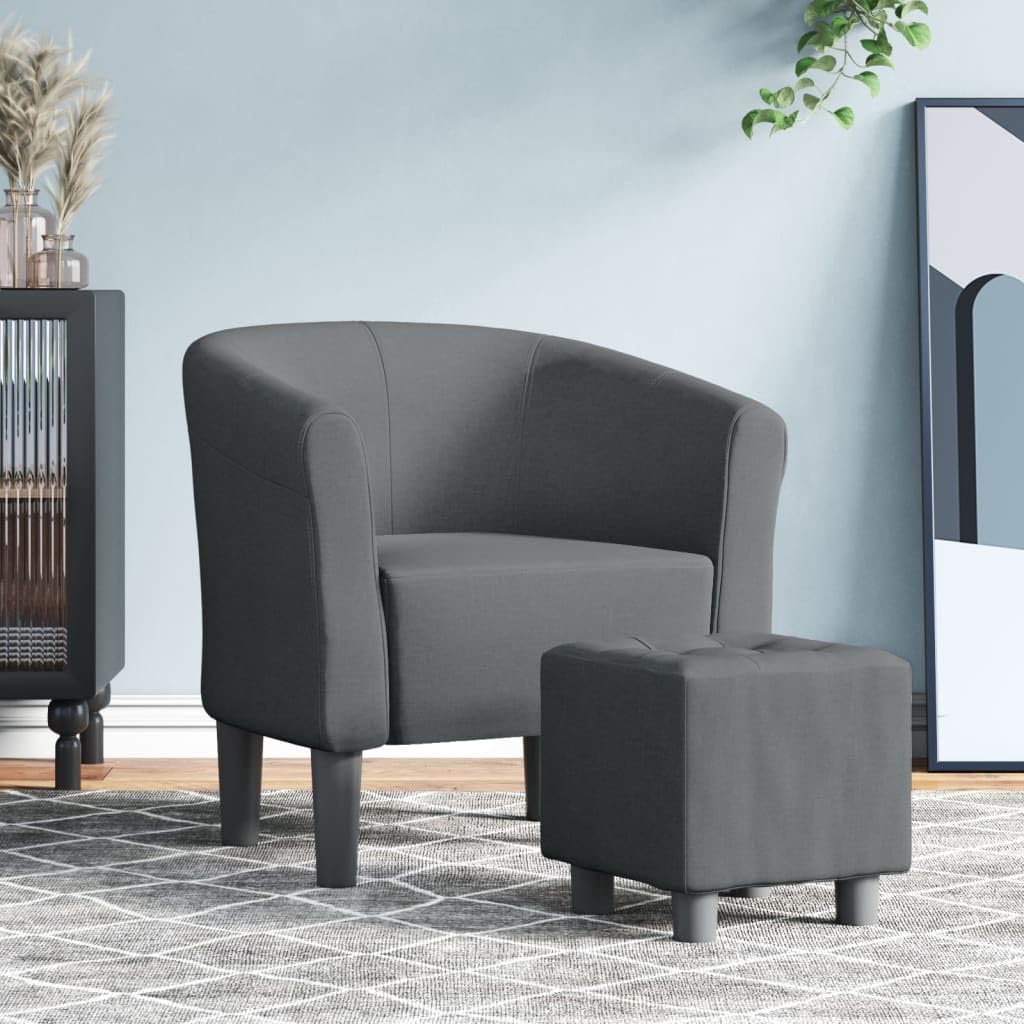 vidaXL Dark Gray Fabric Tub Chair and Footstool Set, Comfy Padded Accent Armchair with Sturdy Frame for Living Room, Bedroom, or Office