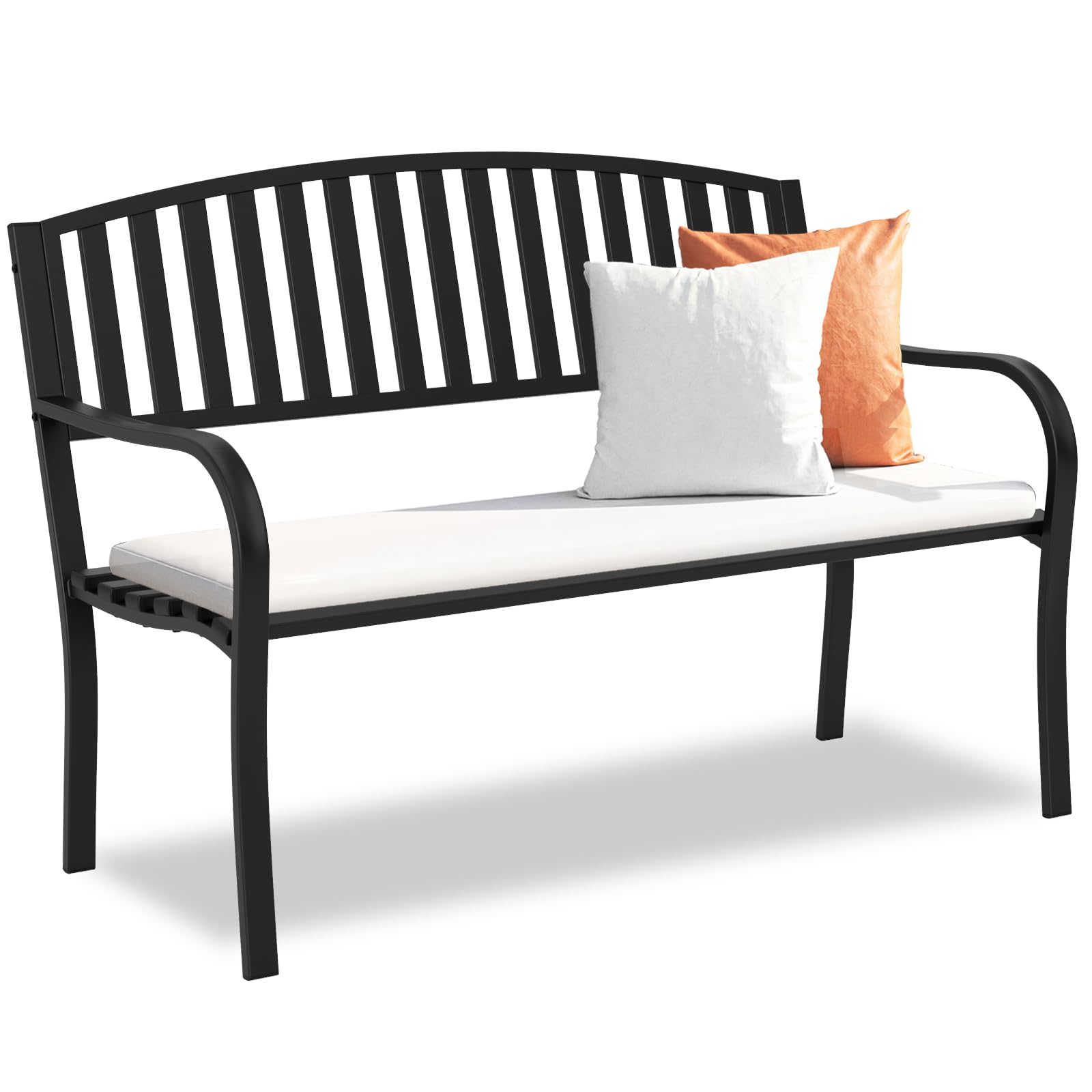 Maemttes Outdoor Bench Garden Bench, Weatherproof Anti-Rust Heavy-Duty Outside Bench Clearance, Wrought Iron Metal Bench For Fro