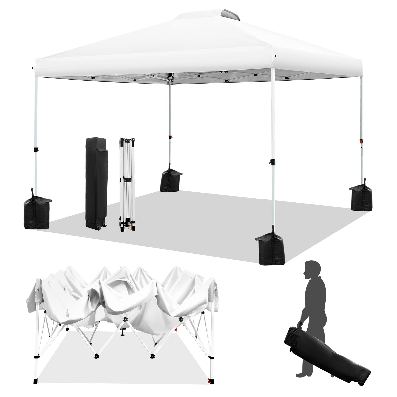 Weize Pop Up Canopy Tent 10X10Ft, 1-Button Push Setup, Instant Portable Shelter, Adjustable Height, Portable Roller Bag, 4 Weigh