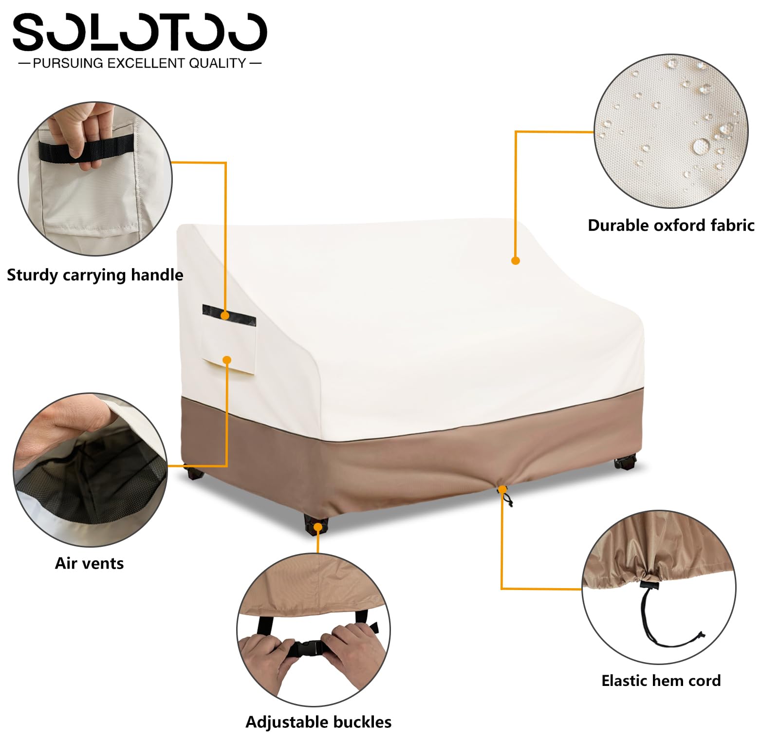 Solotoo Patio Furniture Covers Waterproof 3-Seater Sofa Cover,85 Inshes Outdoor Couch Cover,Patio Loveseat Cover (Beige)