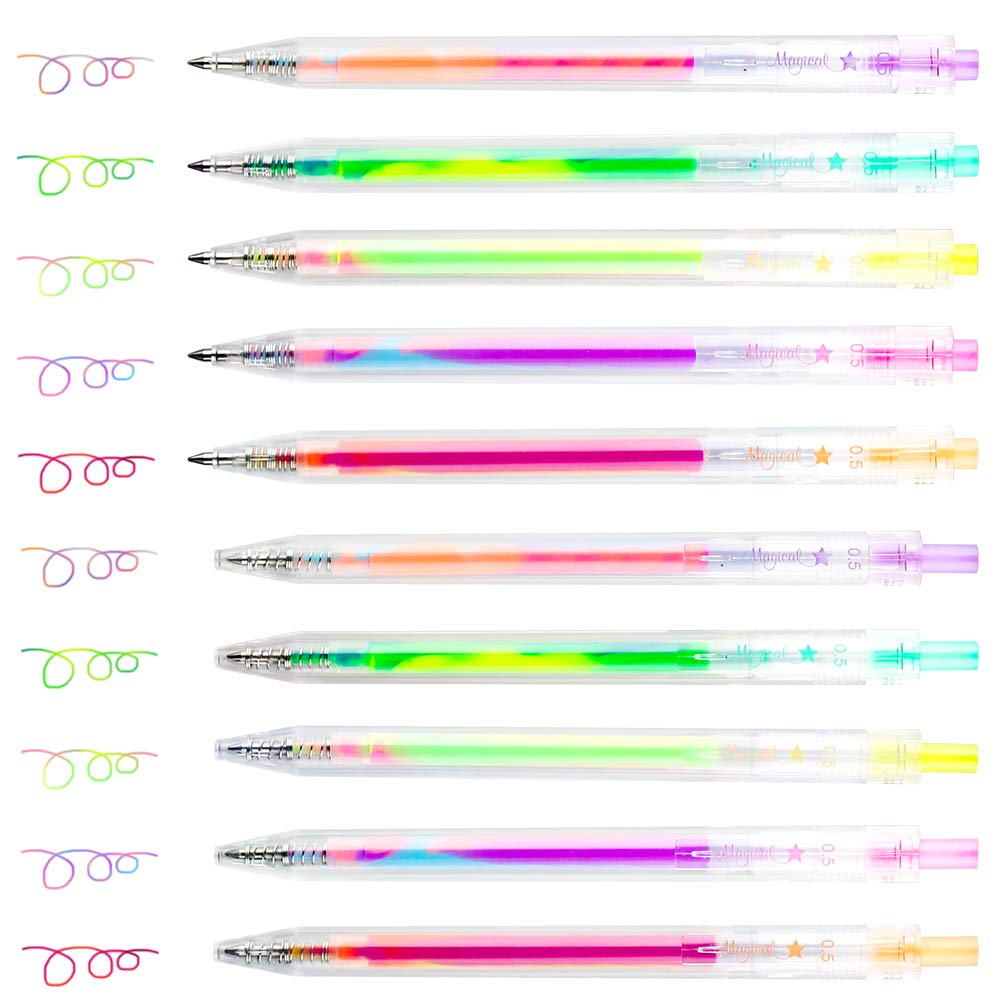 Tomorotec Multicolor Magic Gel Pens 10-Pack Retractable Color Ballpoint Pens For Class Notes, Doodling, Scrapbooking, Drawing, S