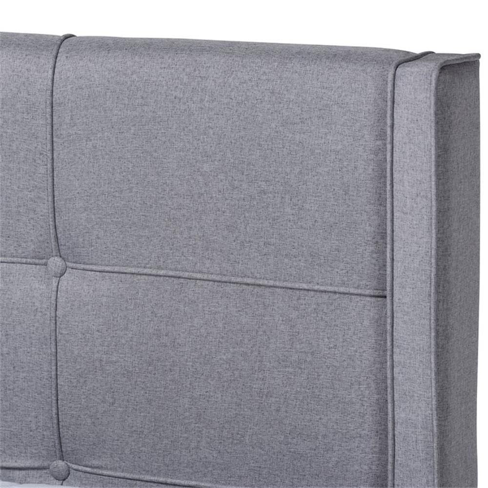 Baxton Studio Edmond King Size Gray Upholstered and Ash Walnut Wood Platform Bed