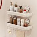 CICUFY Shower Caddy Suction Cup, 2 Pack No Drilling Corner Shower Shelves with Towel Bar & Removable Hooks Square White
