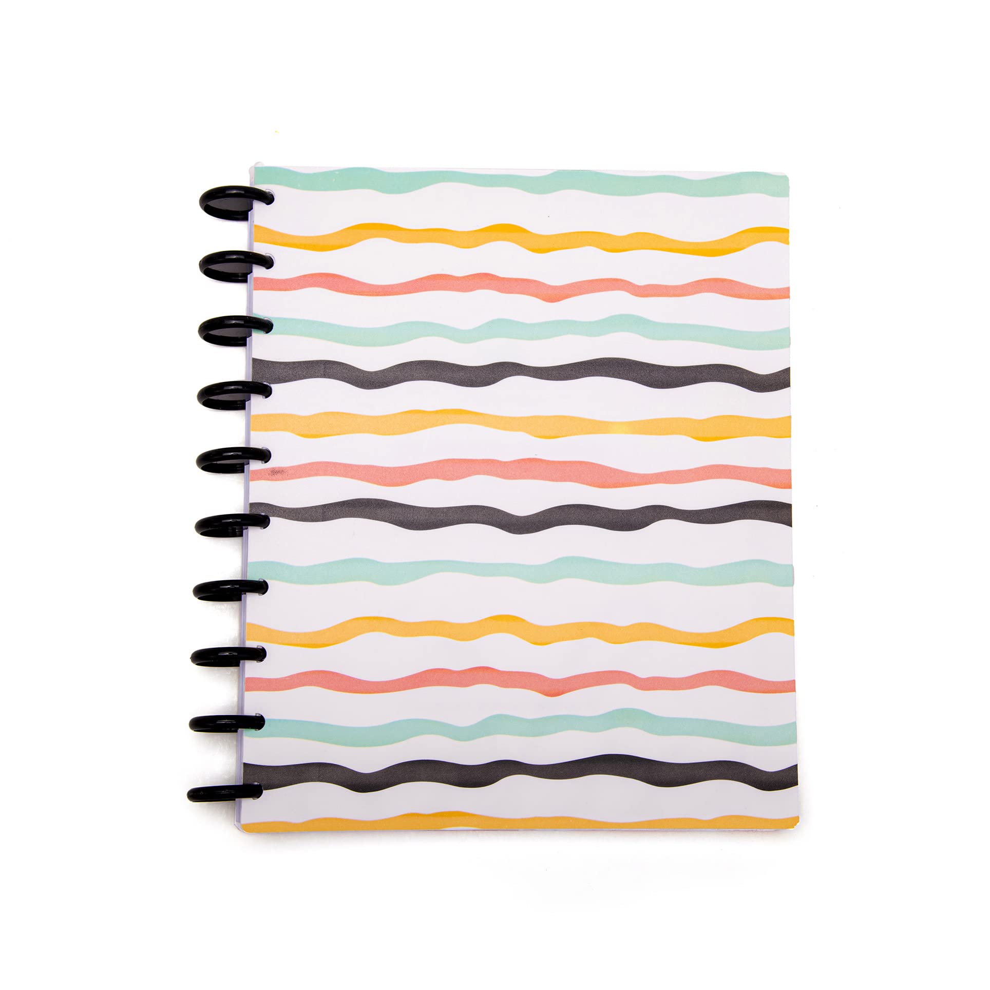 Talia Discbound Notebooks, Planner, Customizable, (Colorful Stripes W/Black Discs, Midsize 18632 (7.5In X 9.75In))