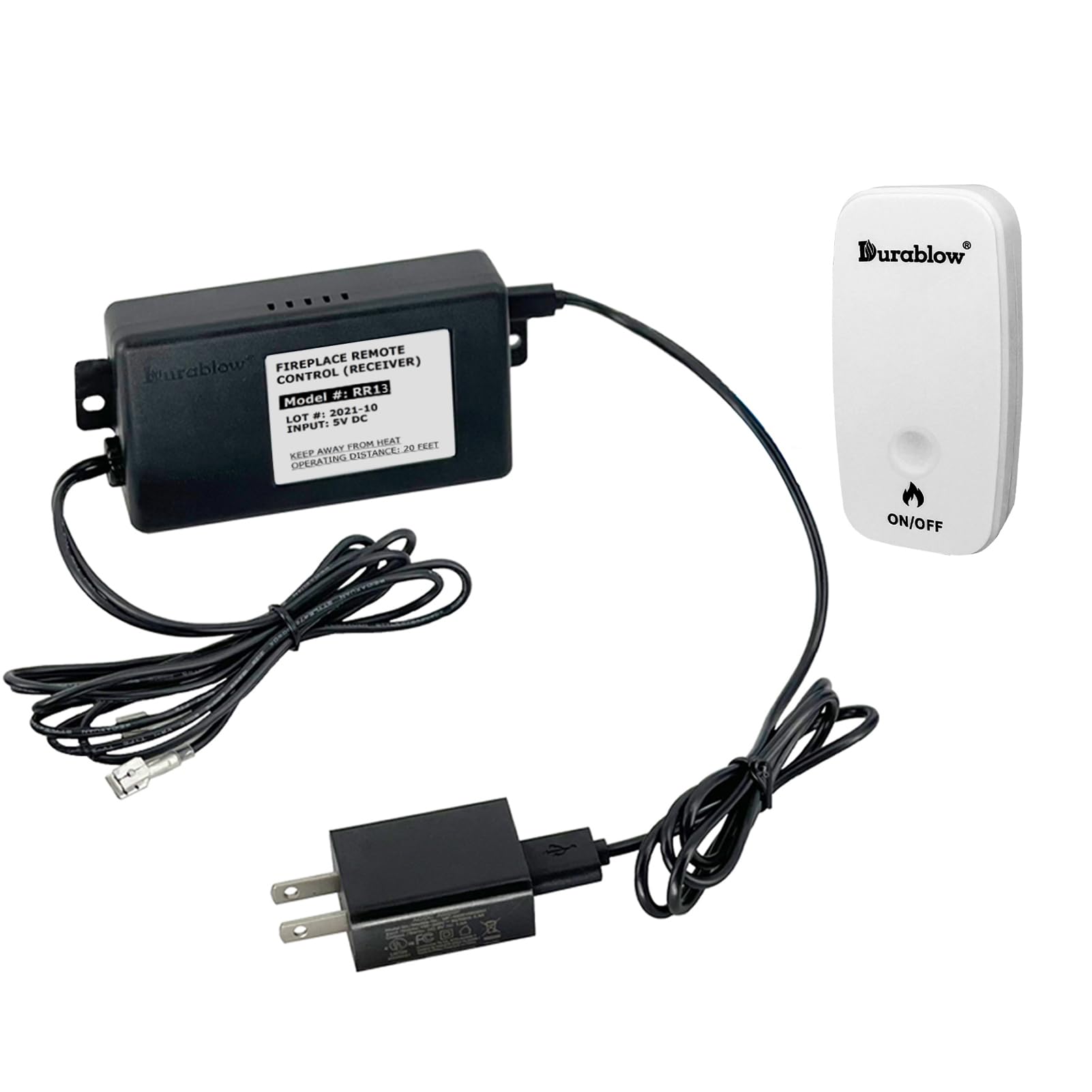 Durablow TR2002 Gas Fireplace Remote Control with Battery-Free On/Off Button Switch, for Millivolt Valves, Electronic Ignition M