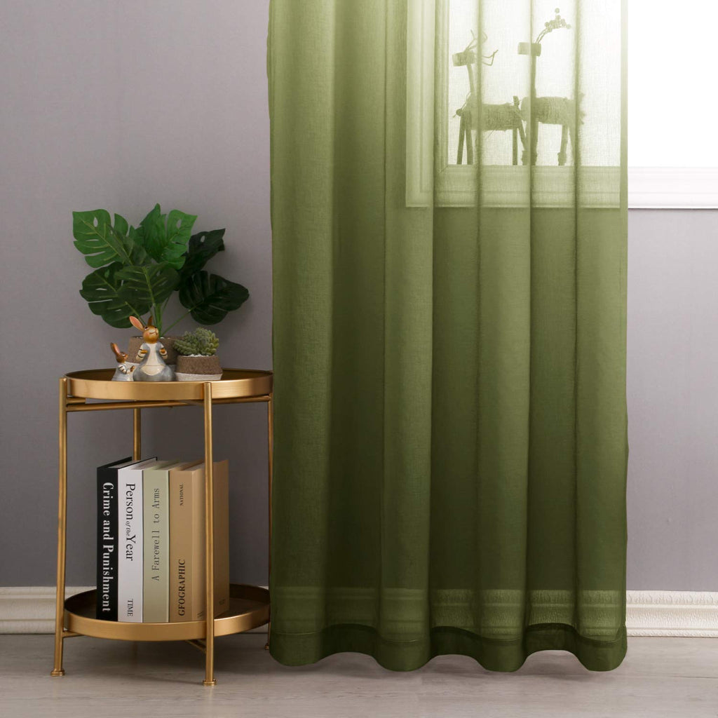 Dwcn Faux Linen Ombre Sheer Curtains - Gradient Semi Voile Drapes Bedroom And Living Room Curtains, Set Of 2 Grommet Top Window