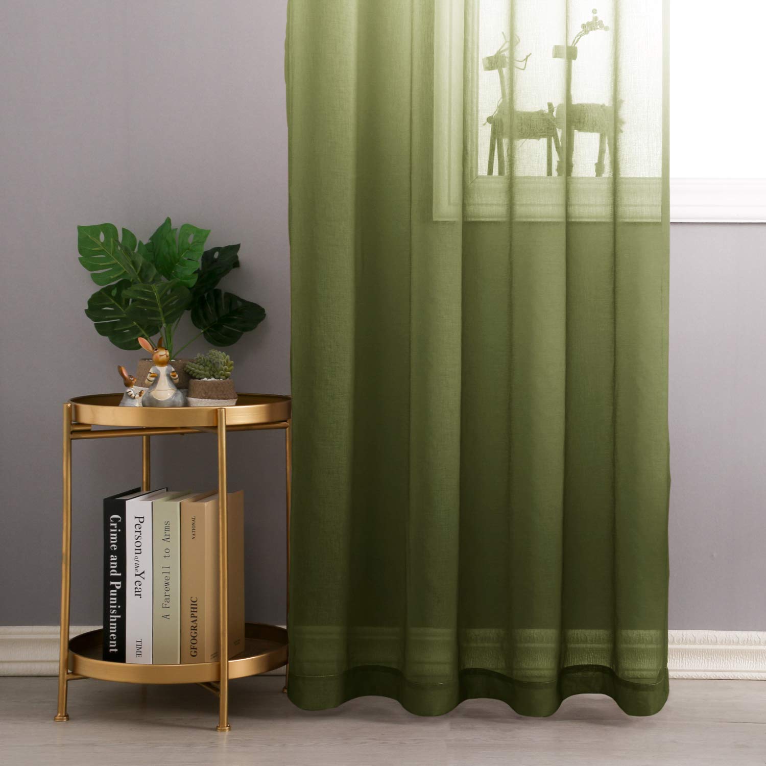Dwcn Faux Linen Ombre Sheer Curtains - Gradient Semi Voile Drapes Bedroom And Living Room Curtains, Set Of 2 Grommet Top Window