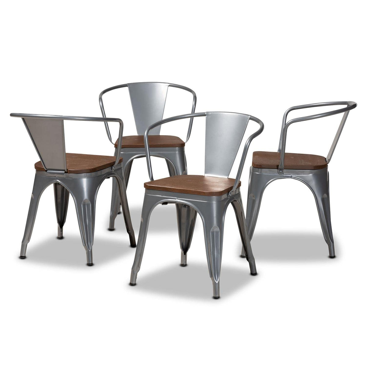 Baxton Studio Ryland Modern Industrial Grey Metal And Walnut Brown Finished Wood 4Piece Dining Chair Set