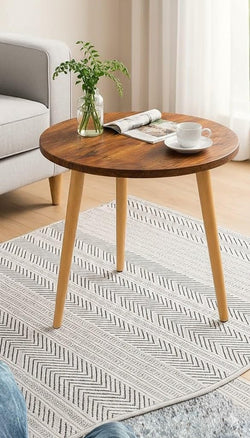 Brown Art Shoppee Coffee Table Faux Marble Design Table Side Table, Round Solid Wood End Table Coffee Table Flower Stand Sofa Si