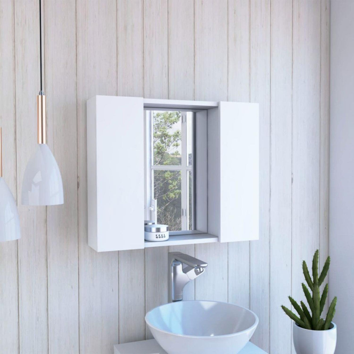 Garnet Medicine Cabinet With Mirror, 6 Inner Shelves, And External Shelf, White