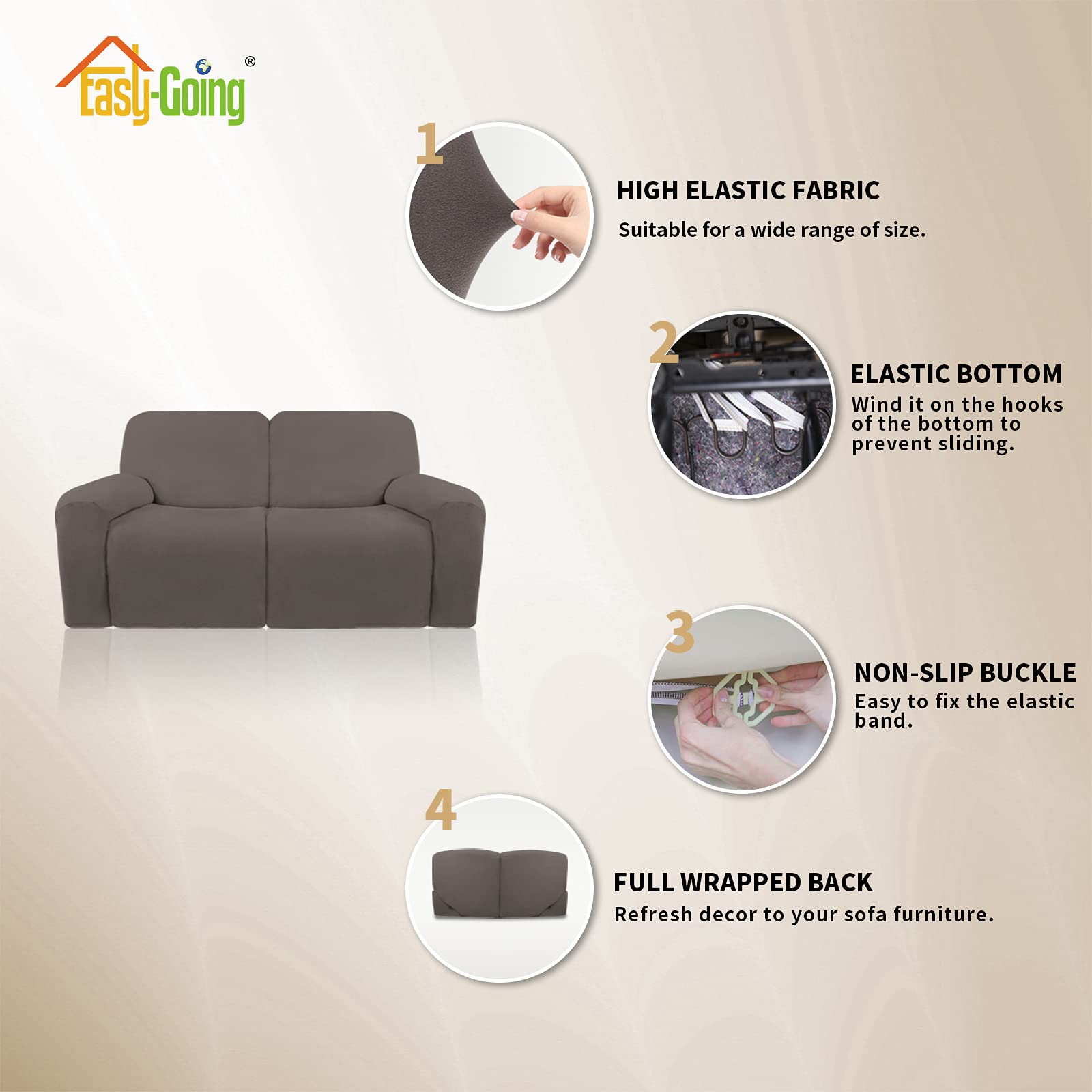 Easy-Going Oversized 6 Pieces Microfiber Stretch Sectional Recliner Loveseat Sofa Slipcover Soft Fitted Fleece 2 Seats Couch Cover Washable Furniture Protector With Elasticity For Kids Pet Taupe