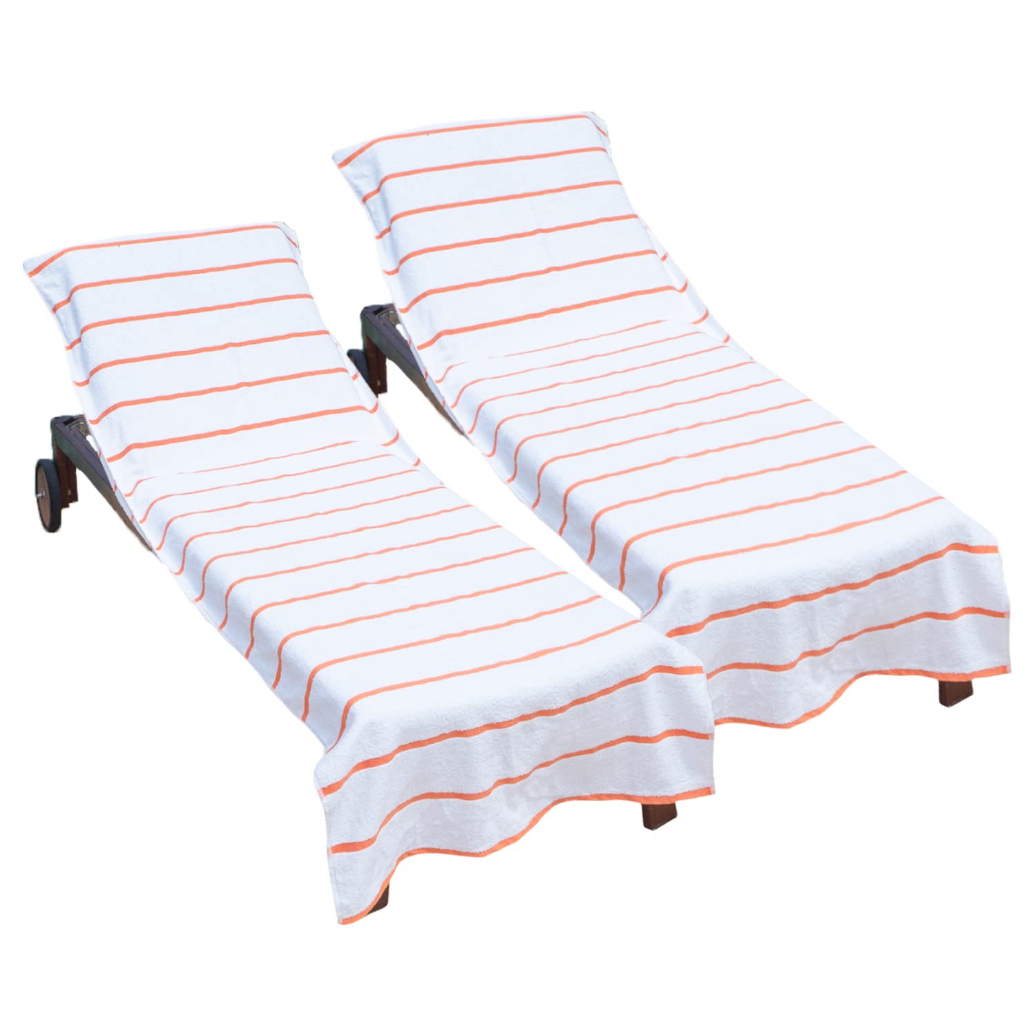 Arkwright Cotton Chaise Lounge Cover - (Pack Of 2) 100% Cotton Terry Towel Pool Chair Covers For Outdoor Beach Furniture, 30 X 85 In, Orange