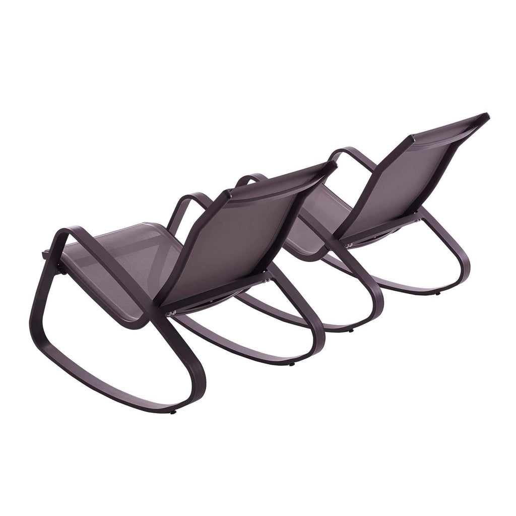 Modway Traveler Outdoor Patio Aluminum Mesh Rocking Sling Gliders, Two Lounge Chairs, Black
