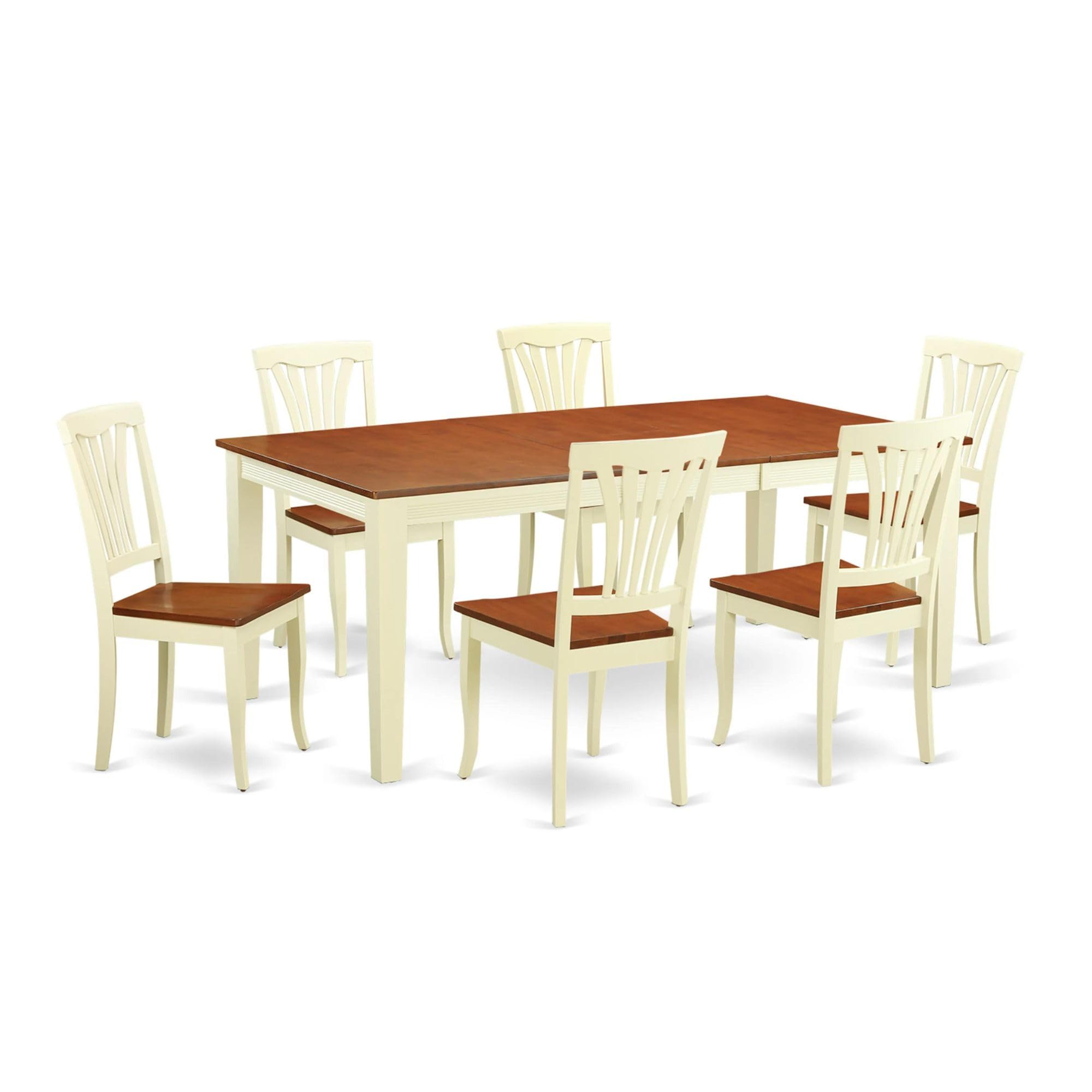 East West Furniture QUAV7-WHI-W 7 Piece Dining Table Set Consist of a Rectangle Dining Room Table with Butterfly Leaf and 6 Wooden Seat Chairs, 40x78 Inch, Buttermilk & Cherry