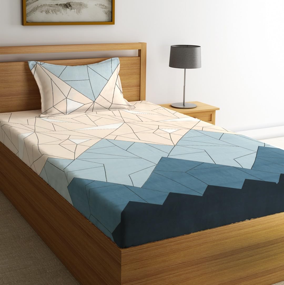 Fashion String 144TC Microfibre Abstract Geometric Line Art Single Bedsheet with 1 Pillow Cover