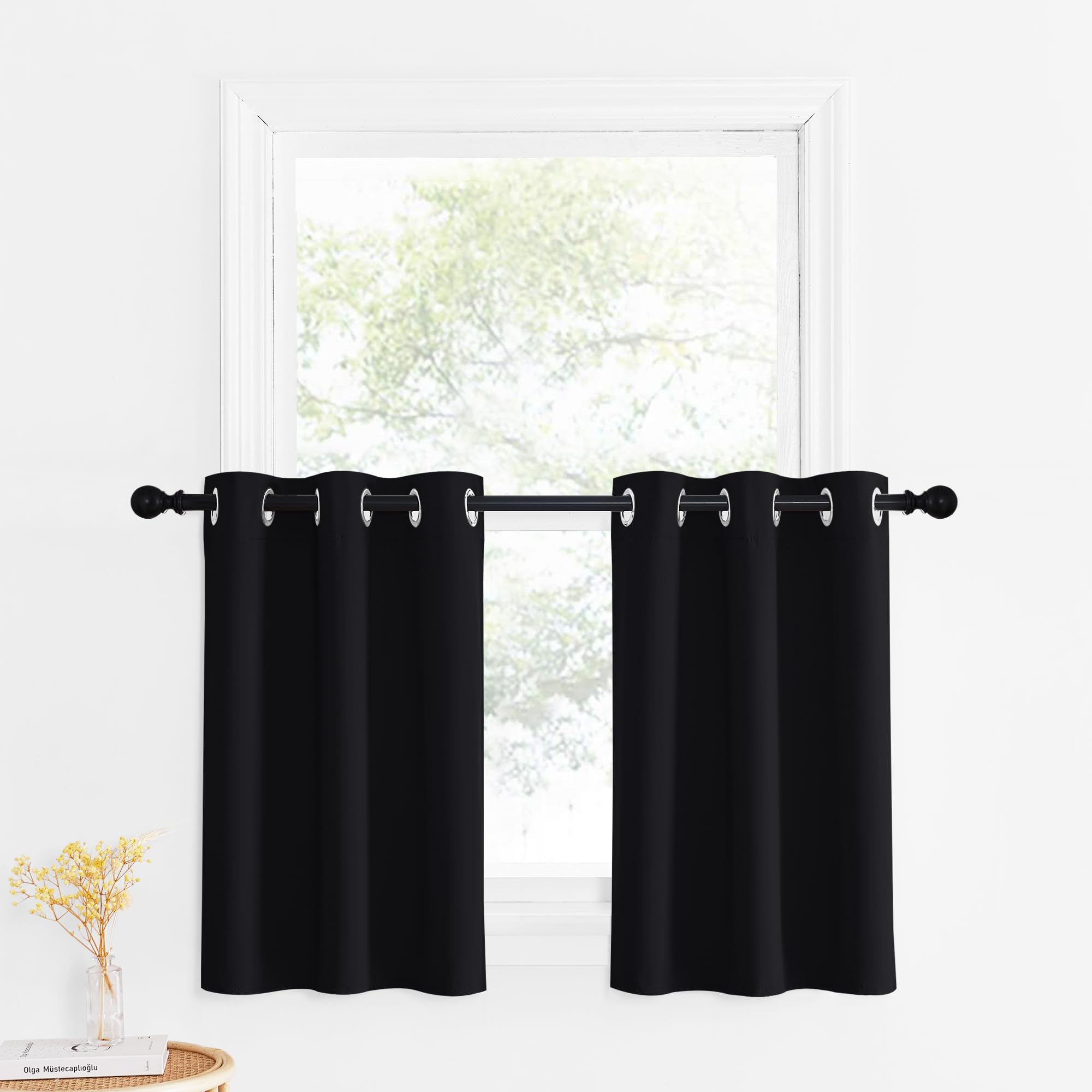 NICETOWN Short Curtains, Farmhouse Style Kitchen Short Small Curtain Grommet Thermal Insulated Valance Tiers for Bedroom Window 