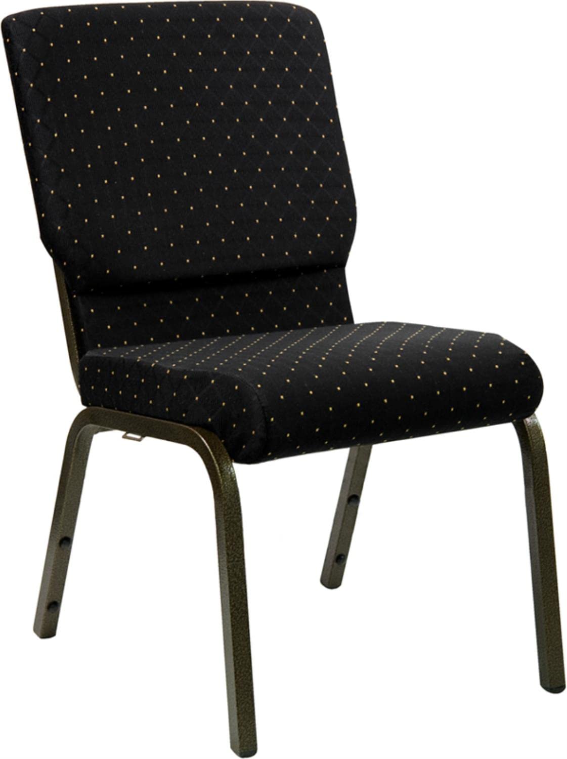 4 Pk. 18.5W Black Dot Patterned Fabric Stacking Church Chair - Gold Vein Frame