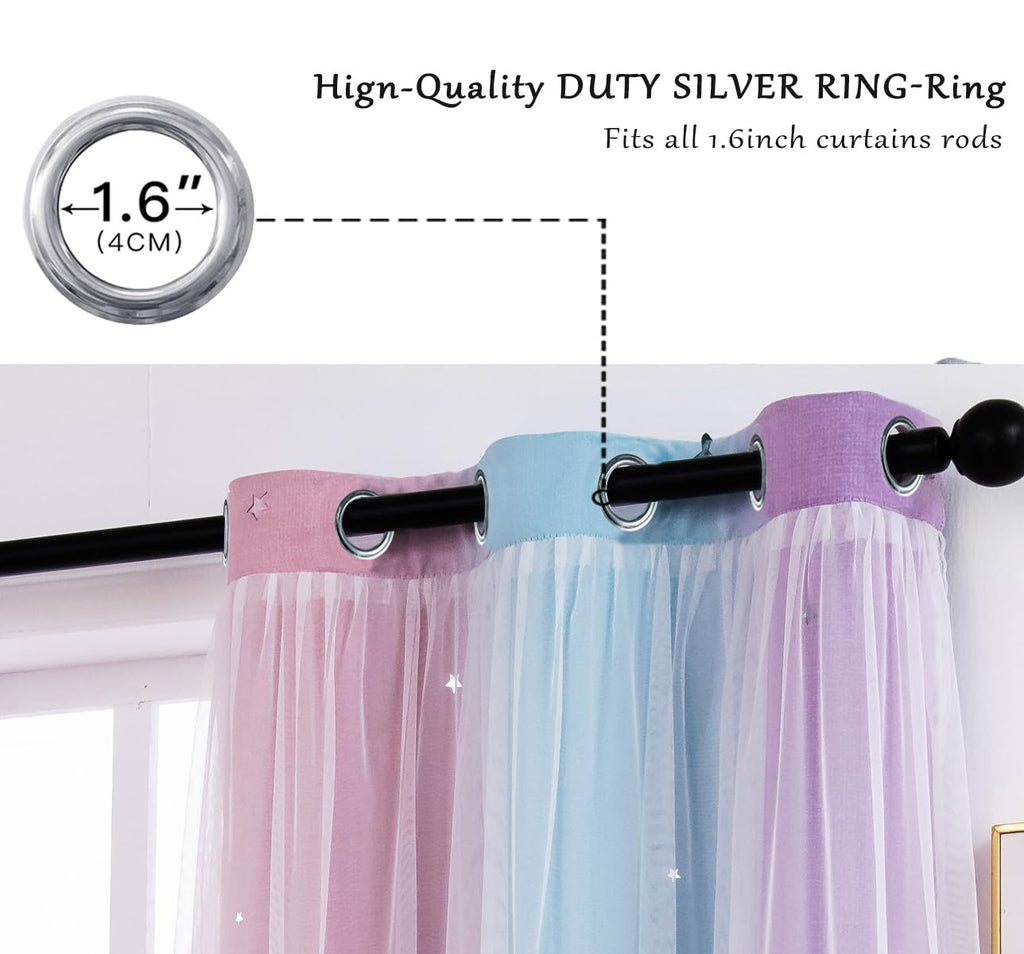 Yancorp Curtains For Girls Bedroom Kids Room Curtain 42 Inches Length Girls Curtain For Girls Bedroom Playroom Nursery Room Decor,1 Panel (Pink Purple, W34 X L42)