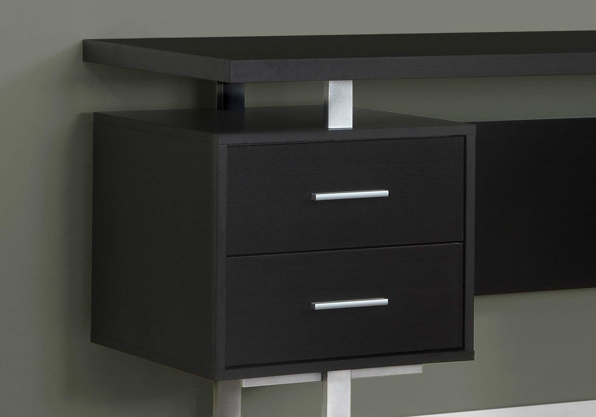 Monarch Specialties Cappuccino Hollow-Core/Silver Metal Office Desk, 60-Inch