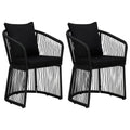 Vidaxl 2X Patio Chairs With Cushions And Pillows Garden Outdoor Terrance Yard Furniture Pvc Rope Dining Chair Seating Pvc Rattan Black