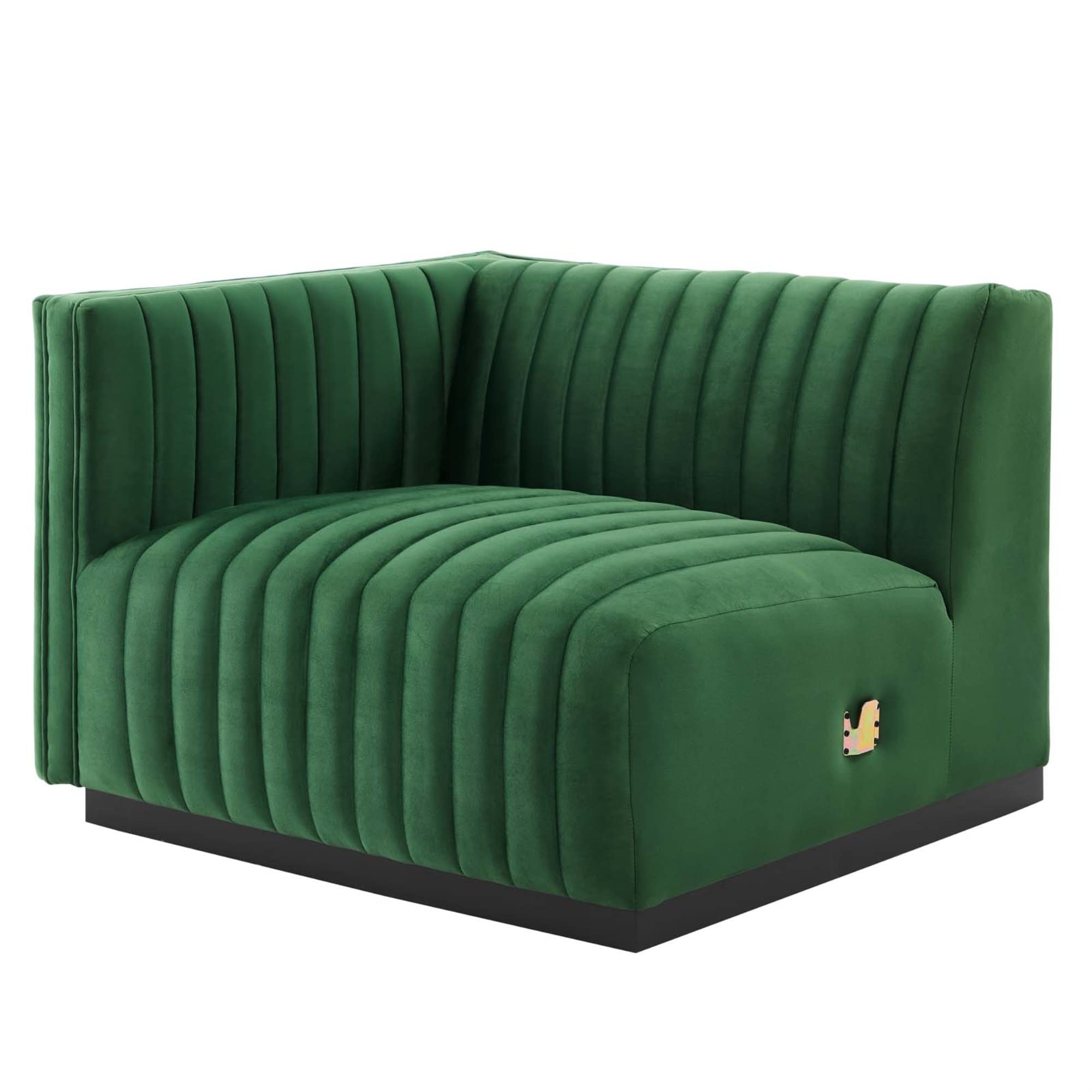 Modway Conjure Modern Channel Tufted Velvet Left-Arm Chair in Emerald Green