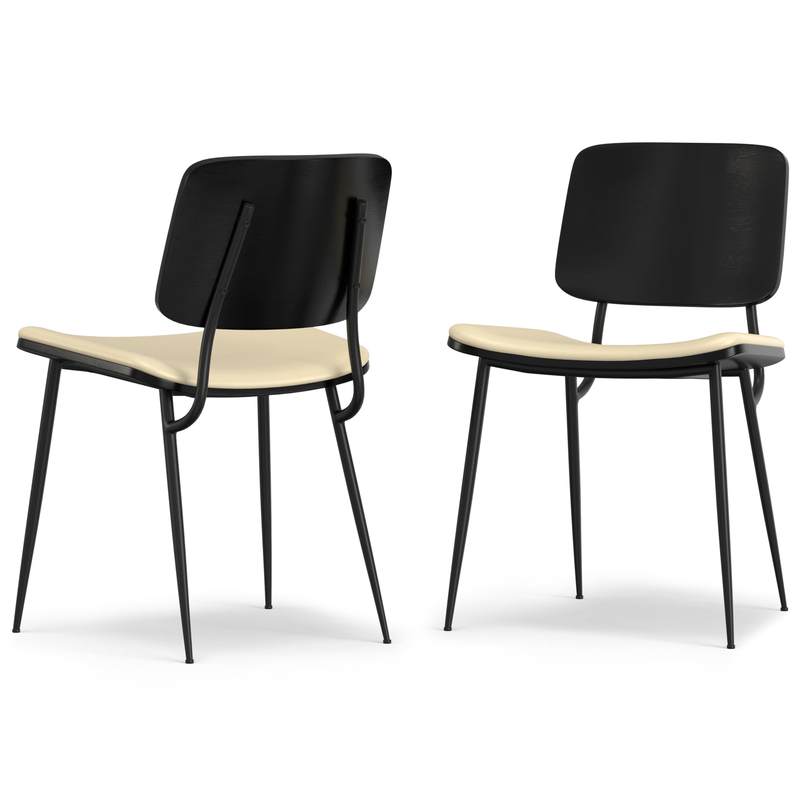 SIMPLIHOME Hayley Modern Urban Dining Chair (Set of 2) in Cream Vegan Faux Leather for The Dining Room