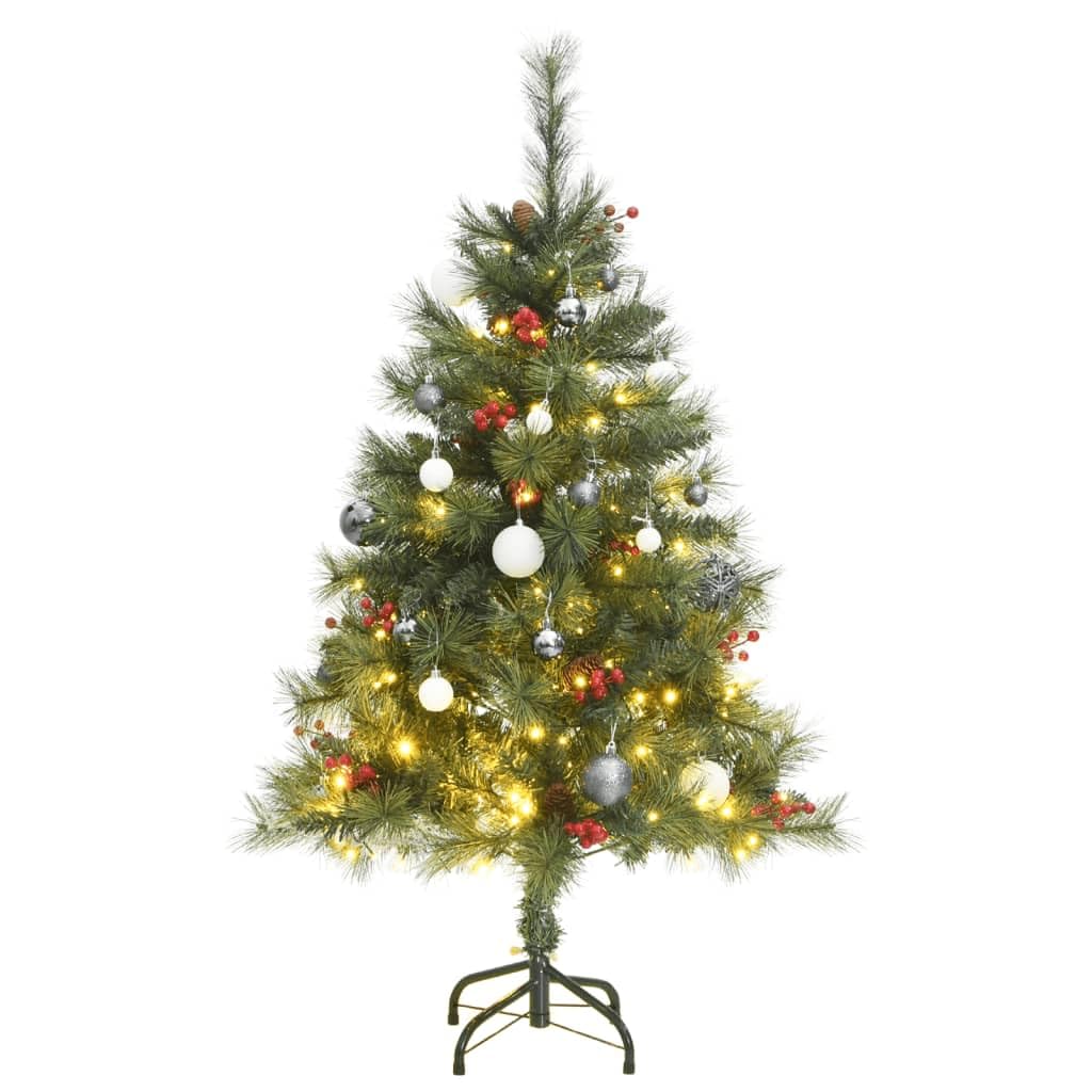 Vidaxl Artificial Hinged Christmas Tree With 150 Leds, Berries And Cones Decoration, Metal Stand, Ball Set In Differing Sizes In