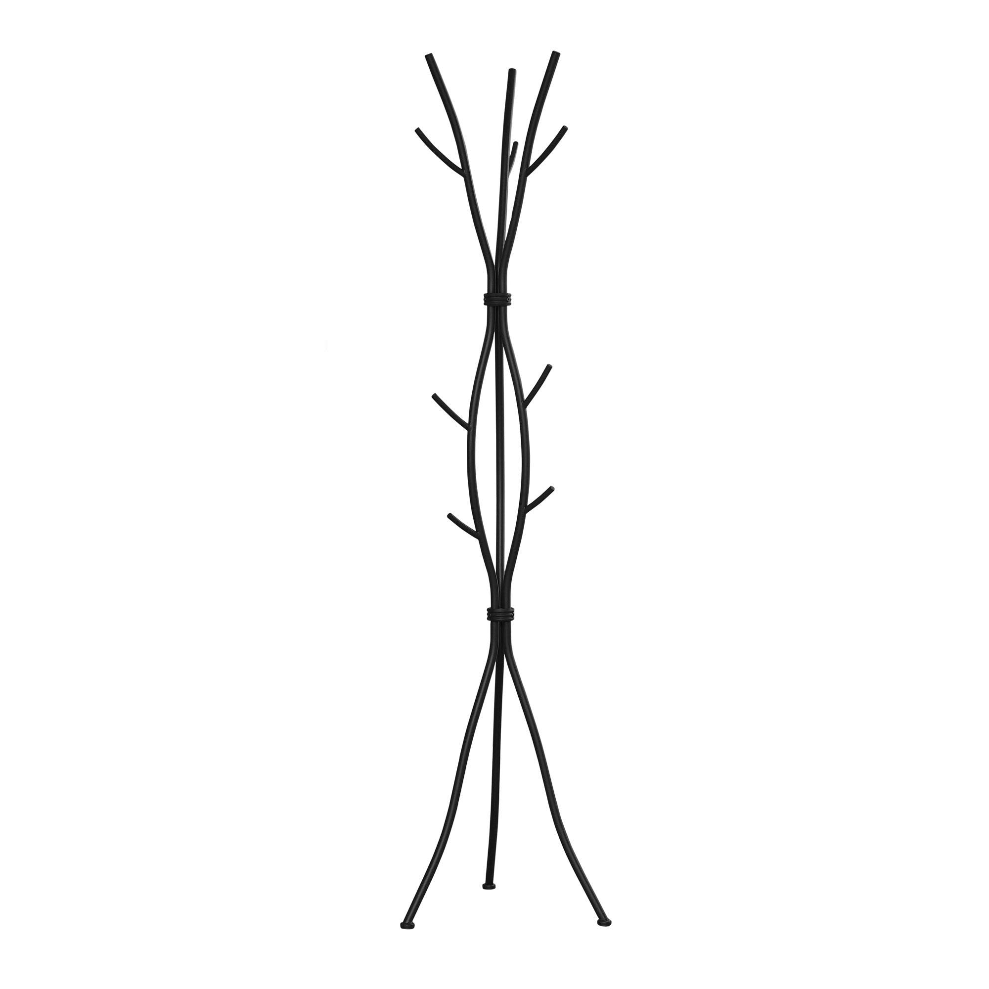 Monarch Specialties Coat Rack - Coat Tree with 8 Hooks, Hammered Metal 74 H (Black)