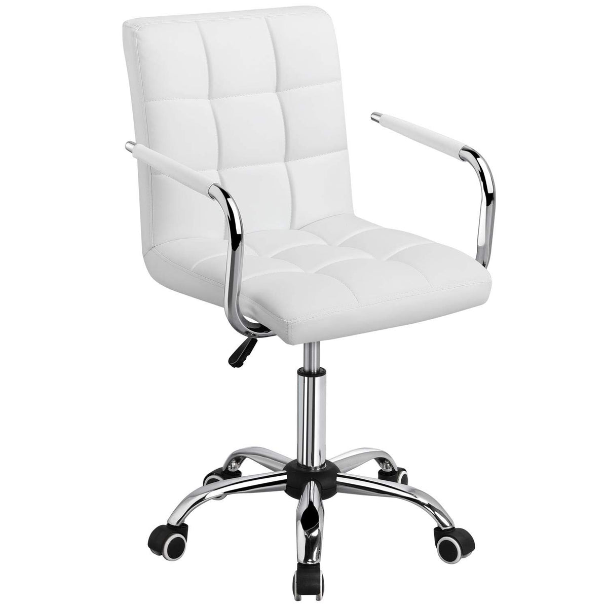 Yaheetech White Desk Chairs With Wheels/Armrests Modern Pu Leather Office Chair Midback Adjustable Home Computer Executive Chair 360° Swivel