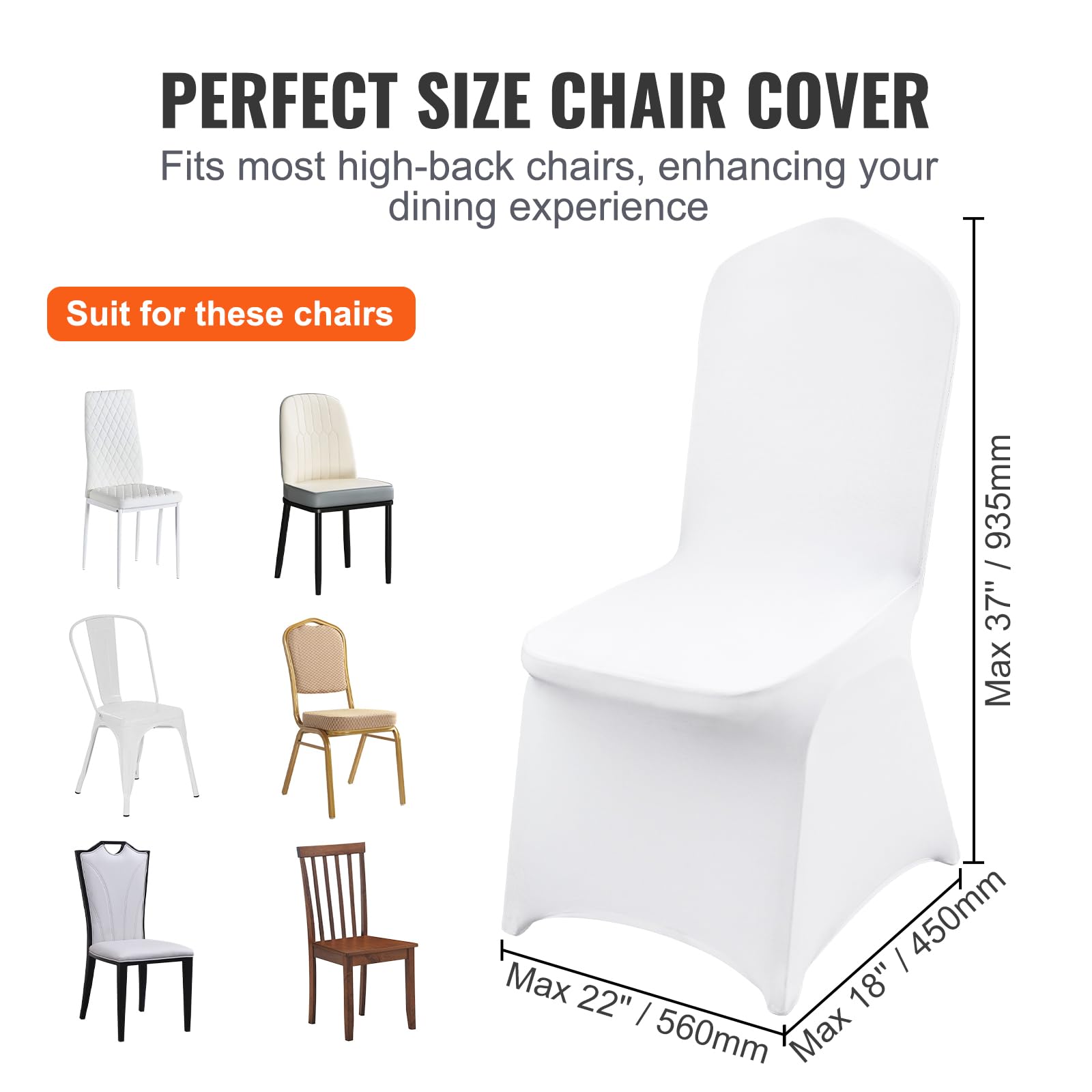 Vevor 30 Pcs Flat-Front Chair Covers Polyester Spandex Chair Cover Stretch Slipcovers, Wedding, Holiday, Banquet, Party, Celebration, Dining,White