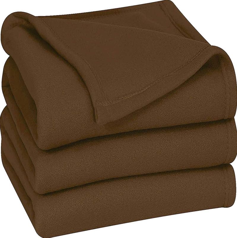 Pl Homes 220 Gsm Polar Fleece Double Bed Lightweight Plain Blanket For All Season Travel & Camping, 90X90Inch, Coffee