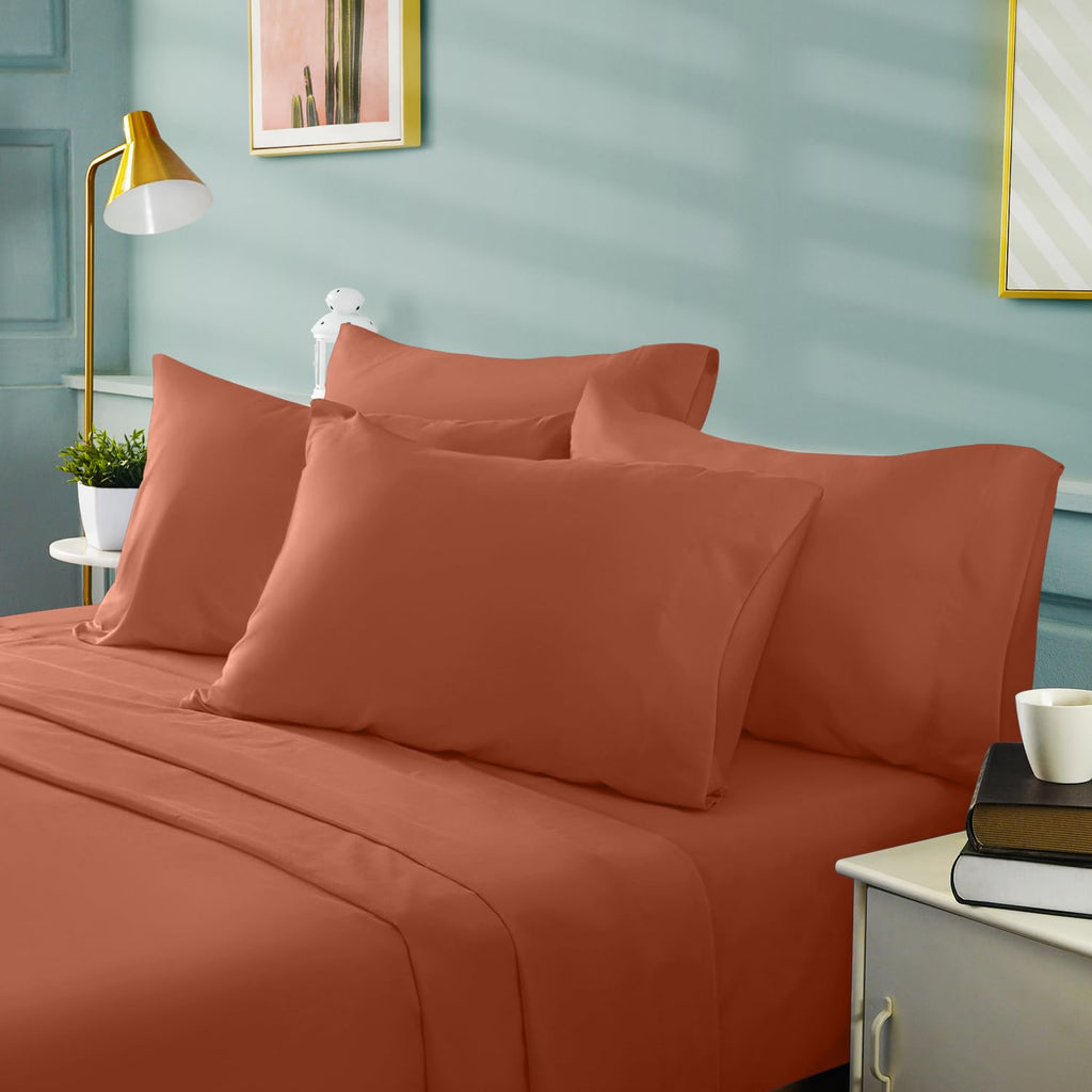 Bysure 6 Pieces Bed Sheets Set(Full, Terracotta) - Hotel Luxury Super Soft 1800 Thread Count 100% Microfiber Sheets With Deep Po