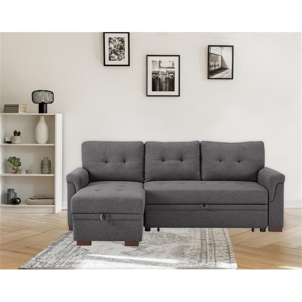 Lilola Home Sierra Dark Gray Linen Reversible Sleeper Sectional Sofa with Storage Chaise