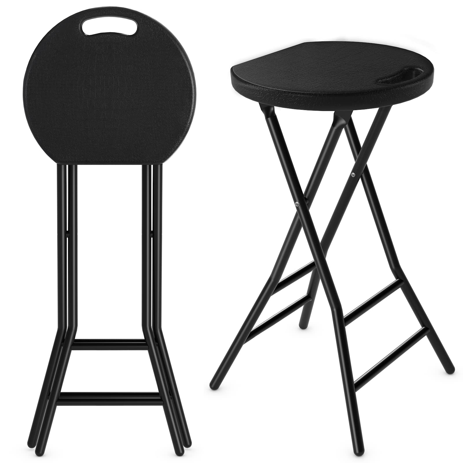 5Rcom Folding Stool,2 Pack 24 inch Tall Folding Bar Stool with Handle, Metal and Plastic Foldable Stool for Adults with Steel Fr