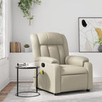 vidaXL Massage Recliner Chair for Living Room, Adjustable Recliner with 6-Point Vibration Massage, Home Theater Seating with Padded Seat Backrest & Side Pocket, Cream Leather