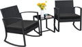 Homall Patio Furniture Set 3 Piece Resin Outdoor Bistro Set Rocking Patio Chairs With Cushions And Table For Porch, Poolside, Balcony And Yard (Black)